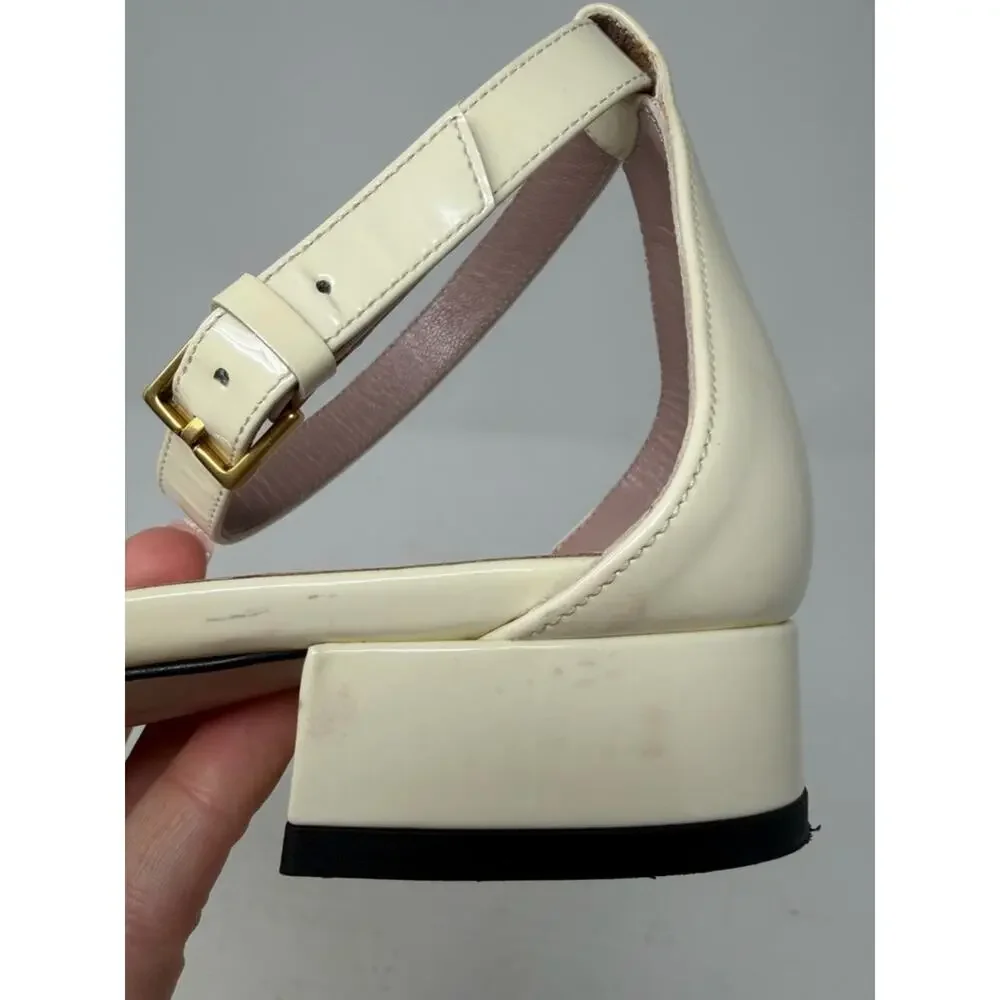 Gucci Horsebit Patent Leather Ankle Strap Flat Sandals Womens Size EU 38